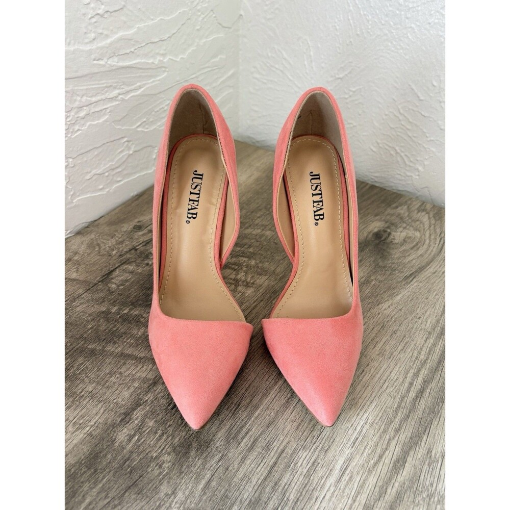 JustFab Women's Suede Coral Soft Pink Pointed Toe High Heels Size 5.5